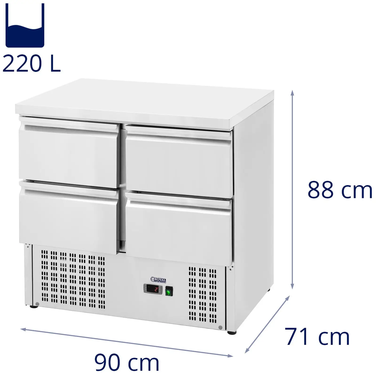 Kühltisch - Royal Catering - 220 L - 4 x GN 1/2 - 90 x 71 cm