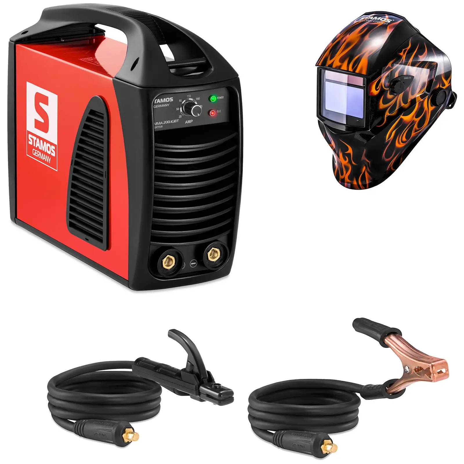 Schweißset Elektroden Schweißgerät – 200 A – Hot Start - IGBT + Schweißhelm – Firestarter 500